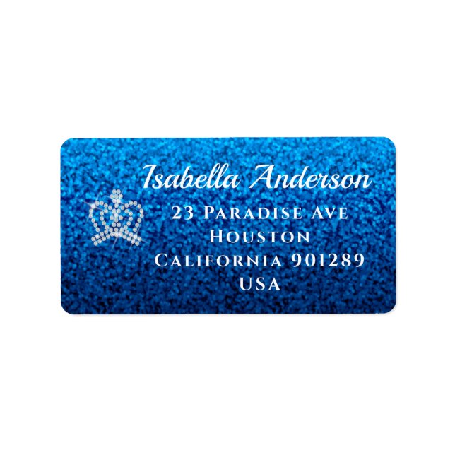 Glittering Crown Blue Address Label Adressaufkleber (Vorne)