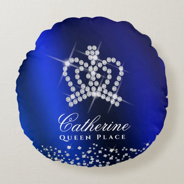 Glittering Crown Blue Rundes Kissen (Vorderseite)