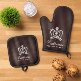 Glittering Crown Brown Ofenhandschuh & Topflappen-Set