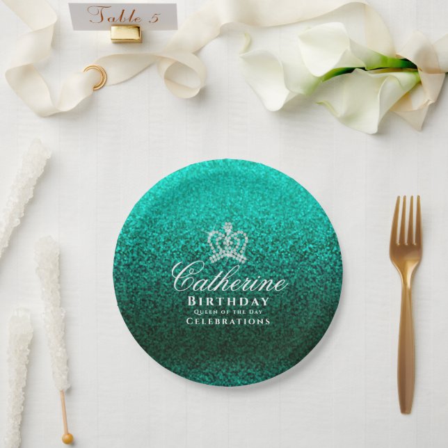 Glittering Crown Green Pappteller (Hochzeit)