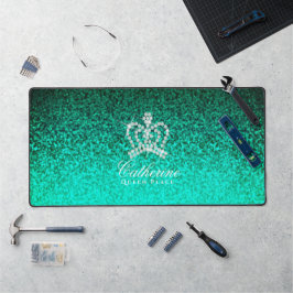 Glittering Crown Luxury Aqua Schreibtischunterlage