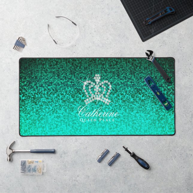 Glittering Crown Luxury Aqua Schreibtischunterlage (Arbeitsplatz)