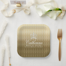 Glittering Crown Luxury Gold Pappteller
