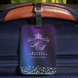 Glittering Crown Monogram Lila Blue Gepäckanhänger