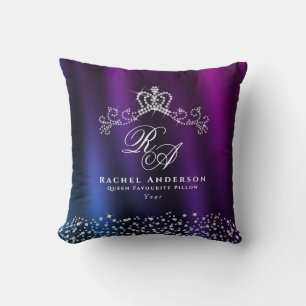 Glittering Crown Monogram Lila Blue Kissen