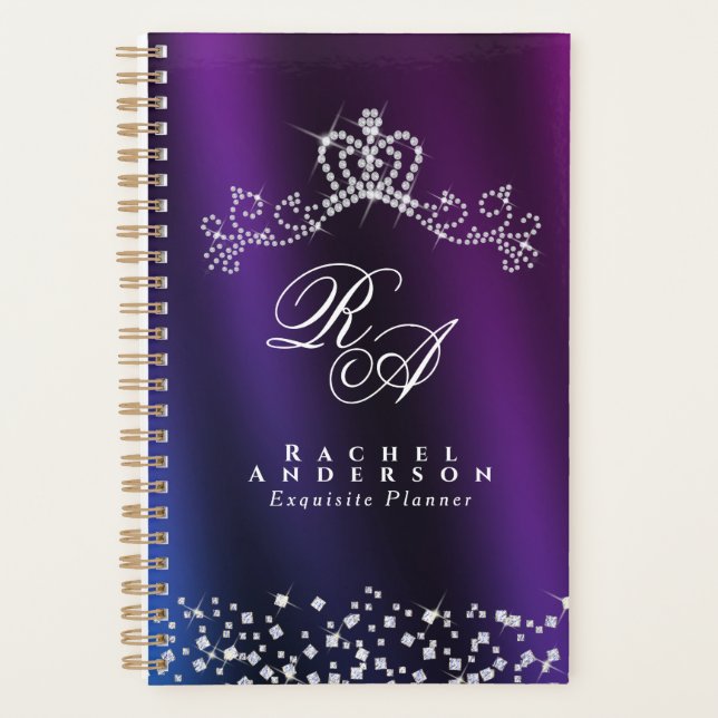 Glittering Crown Monogram Lila Blue Planer (Vorderseite)