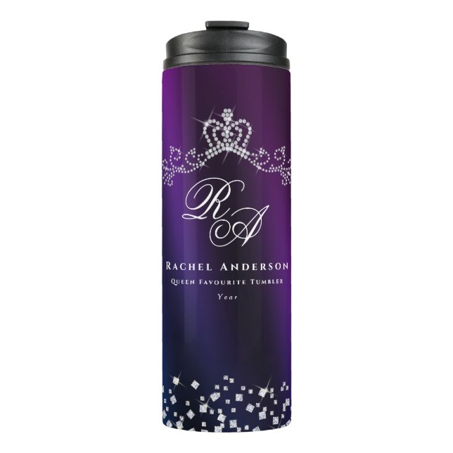 Glittering Crown Monogram Lila Blue Thermosbecher (Vorderseite)