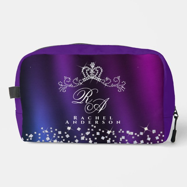 Glittering Crown Monogram Lila Blue Waschbeutel (Vorderseite)