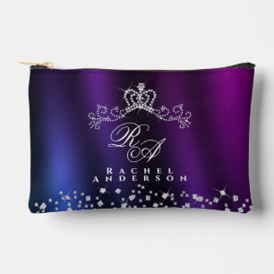 Glittering Crown Monogram Lila Blue Zubehörtasche