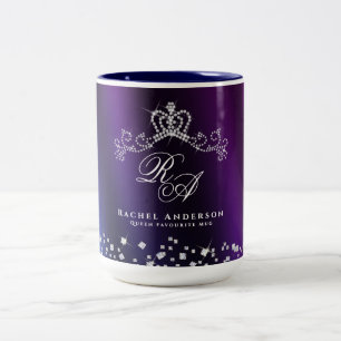 Glittering Crown Monogram Lila Blue Zweifarbige Tasse