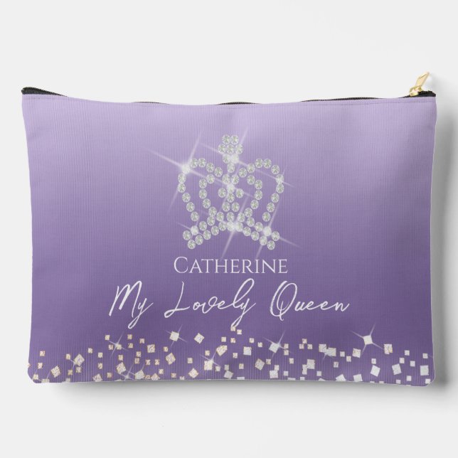 Glittering Crown Satin Lila Zubehörtasche (Rückseite)