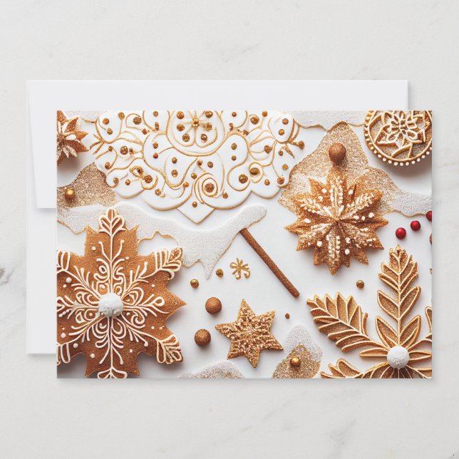 Glittering Gingerbrot und Zimtschneeflocken Feiertagskarte (Vorderseite)