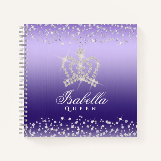 Glittering Glamour Crown Lila Notizbuch (Vorderseite)