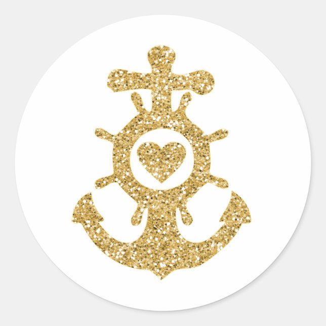 Glittering Gold Anker mit Herz Runder Aufkleber (Vorderseite)