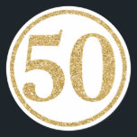 Glittering Gold Nummer 50 Jahrestag Runder Aufkleber<br><div class="desc">Ideal zum Feiern eines fünfzigjährigen Hochzeitstages,  passen Sie Ihre Einladungen,  Favoriten oder Dekorationen mit diesem eleganten,  glitzernden Gold "50" in einem Kreis an. Koordiniert mit anderen Glittering Gold Gegenständen im Printed Party Shop auf Zazzle.</div>