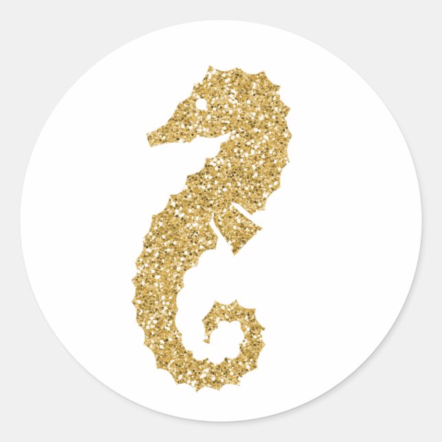 Glittering Gold Sea Horse Runder Aufkleber (Vorderseite)