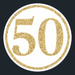 Glittering Gold Zahl 50 in einem Kreis Runder Aufkleber<br><div class="desc">Das elegante Nr. 50 besticht durch sein elegantes Dekor und eignet sich hervorragend zum Feiern eines 50-jährigen Hochzeitstages. Koordiniert mit anderen Glittering Gold Gegenständen im Printed Party Shop auf Zazzle.</div>