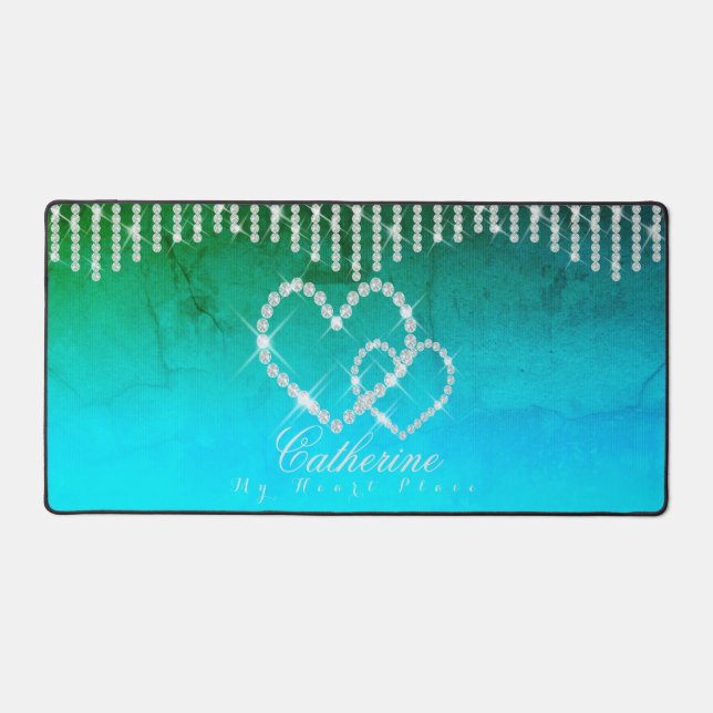Glittering Hearts Aqua Desk Schreibtischunterlage (Vorderseite)