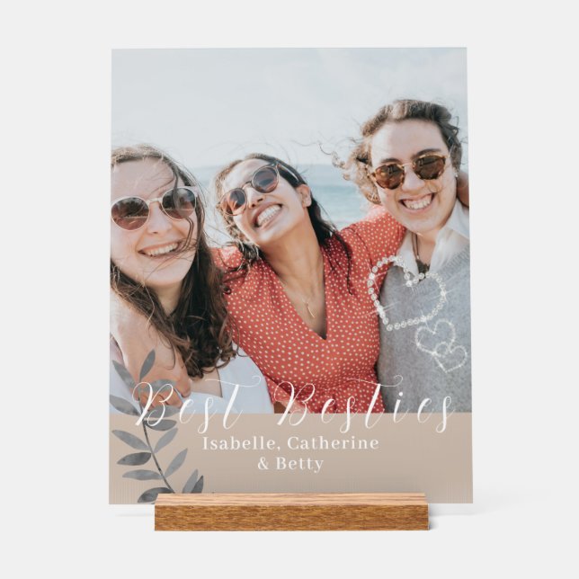 Glittering Hearts Besties Acrylschild (Vorderseite)