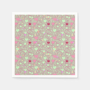 Glittering Hearts Pattern 01 LGreen BG Serviette