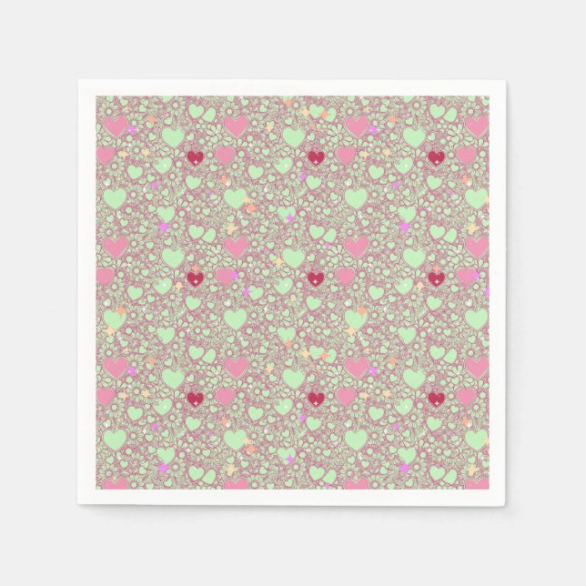 Glittering Hearts Pattern 01 LGreen BG Serviette (Vorderseite)