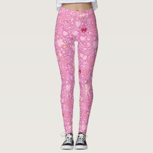 Glittering Hearts Pattern 01 LPink BG Leggings