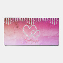 Glittering Hearts Pink Red Desk Mat