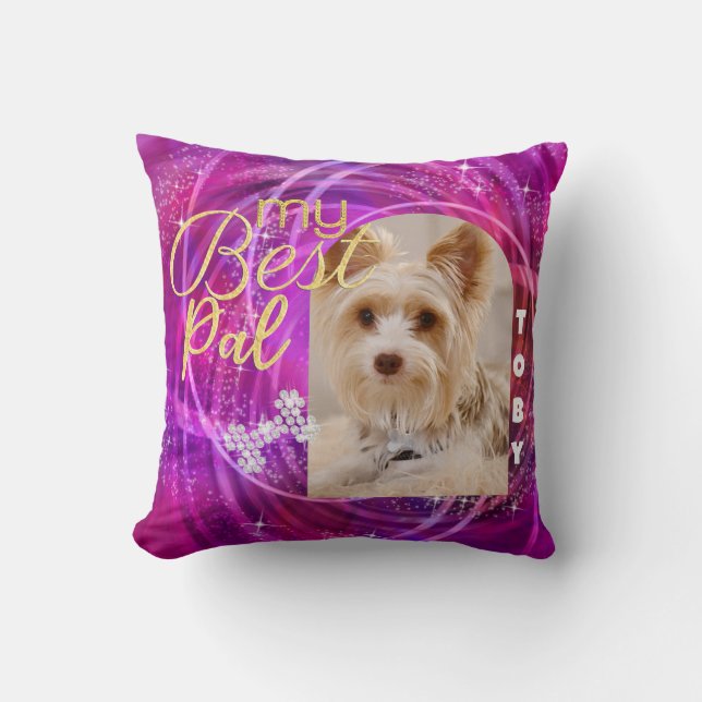 Glittering Pet Hund Foto Mangenta Kissen (Vorderseite)