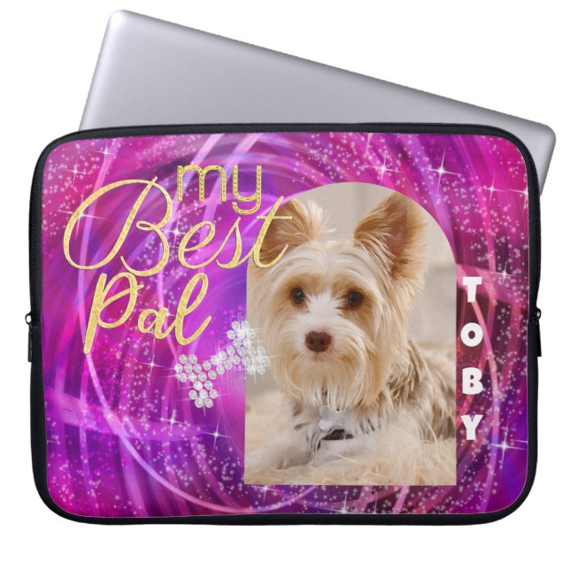 Glittering Pet Hund Foto Mangenta Laptopschutzhülle (Vorderseite)