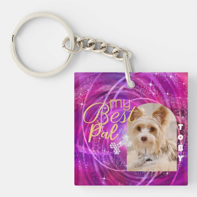 Glittering Pet Hund Foto Mangenta Schlüsselanhänger (Vorderseite)