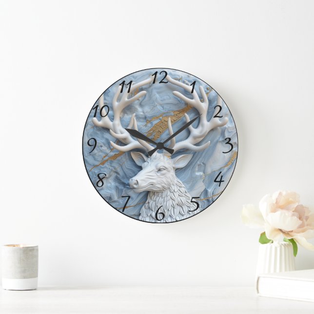 Glittering Reindeer Christmas Charm Große Wanduhr (Zuhause)