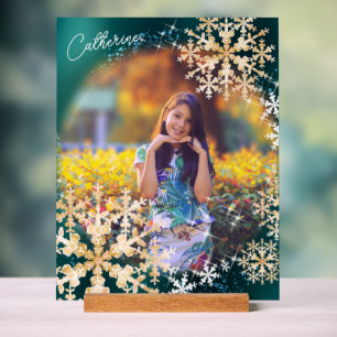 Glittering Schneeflocken Foto Grün Ornament Acrylschild