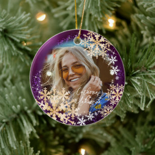 Glittering Schneeflocken Foto Magenta Keramik Ornament