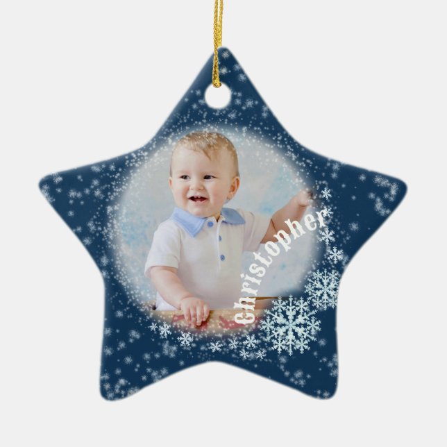 Glittering Snow Flakes Blue Star Ornament (Vorne)