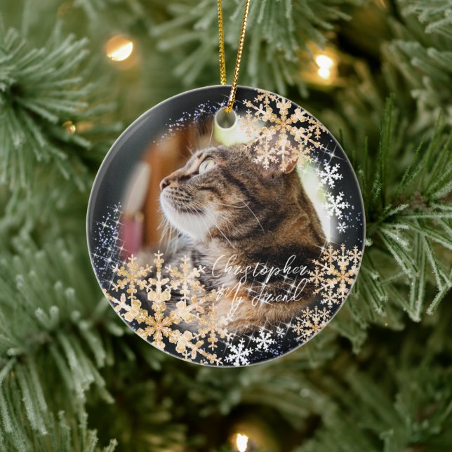 Glittering Snow Flakes Foto Schwarzes Ornament (Baum)