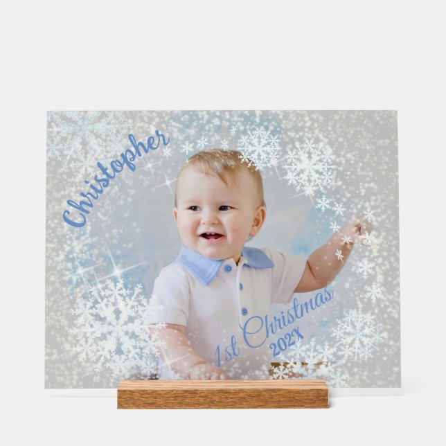Glittering Snow Flakes Grau Acrylschild (Vorderseite)