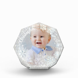 Glittering Snow Flakes Grau Fotoblock