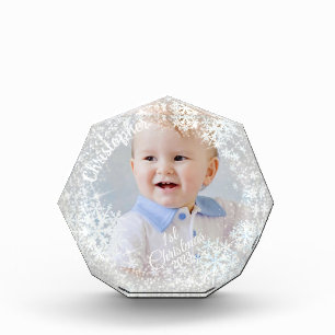 Glittering Snow Flakes Grau Fotoblock