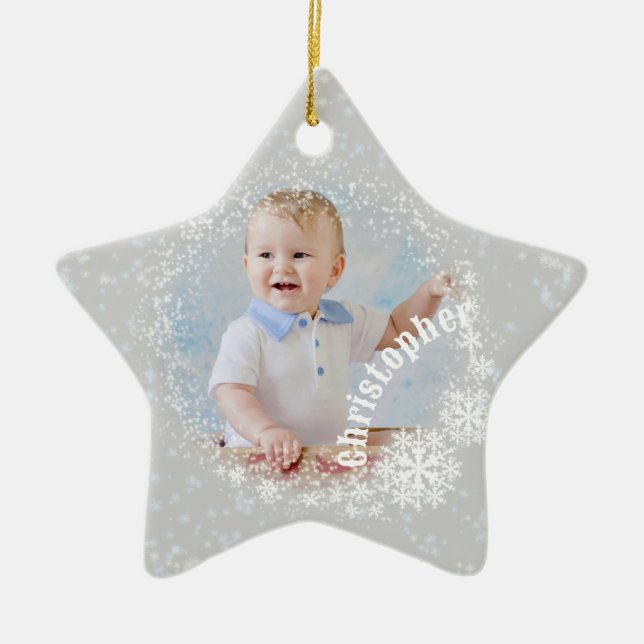 Glittering Snow Flakes Gray Star Ornament (Vorne)