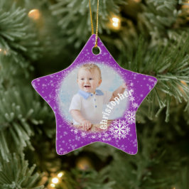 Glittering Snow Flakes Lila Star Ornament