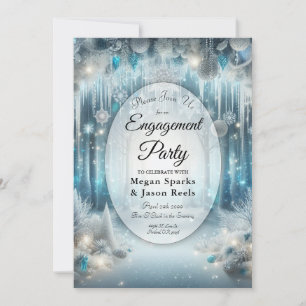 Glittering Snowy Forest Engagement Party Einladung