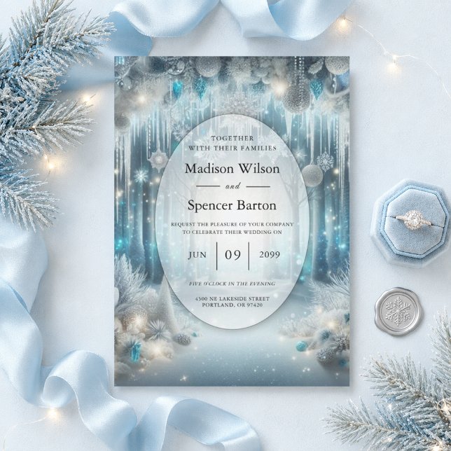 Glittering Snowy Forest Wedding Einladung (Von Creator hochgeladen)