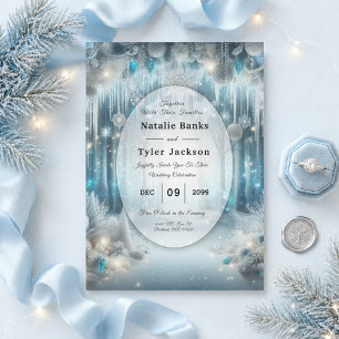 Glittering Snowy Forest Wedding Einladung