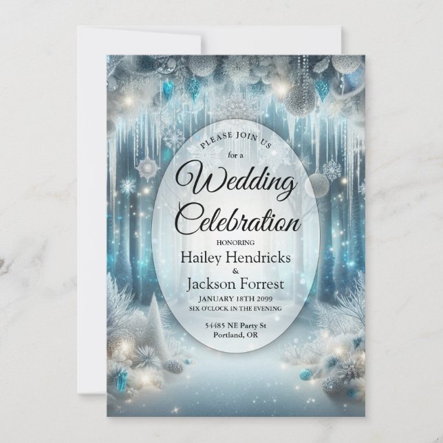 Glittering Snowy Forest Wedding Einladung (Vorderseite)