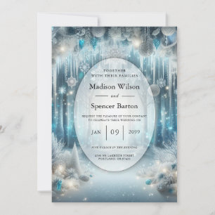 Glittering Snowy Forest Wedding Einladung