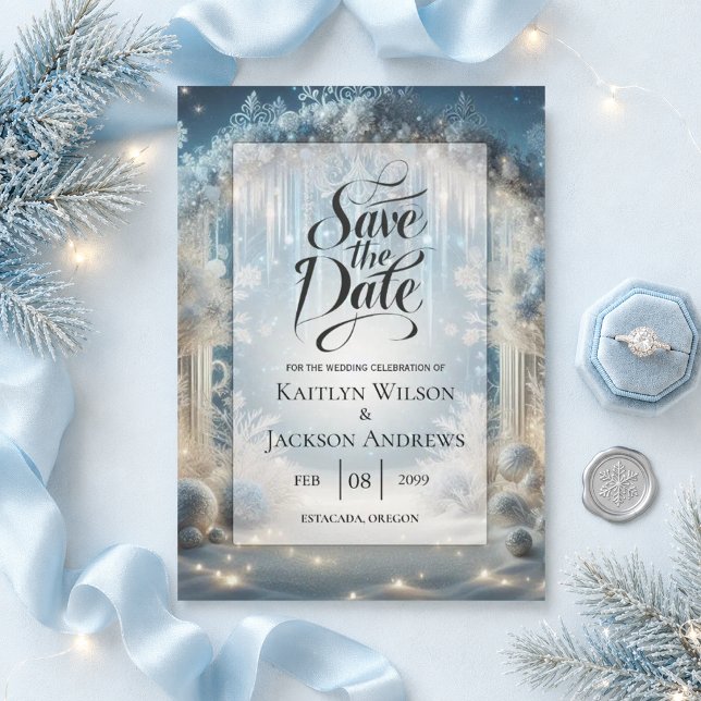 Glittering Snowy Forest Wedding Save The Date (Von Creator hochgeladen)