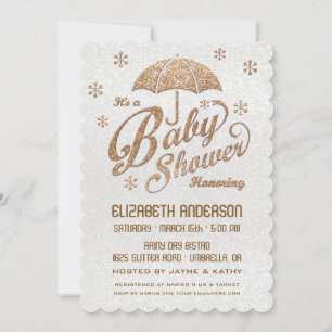 Glittering Winter White & Gold Baby Dusche Einladu Einladung