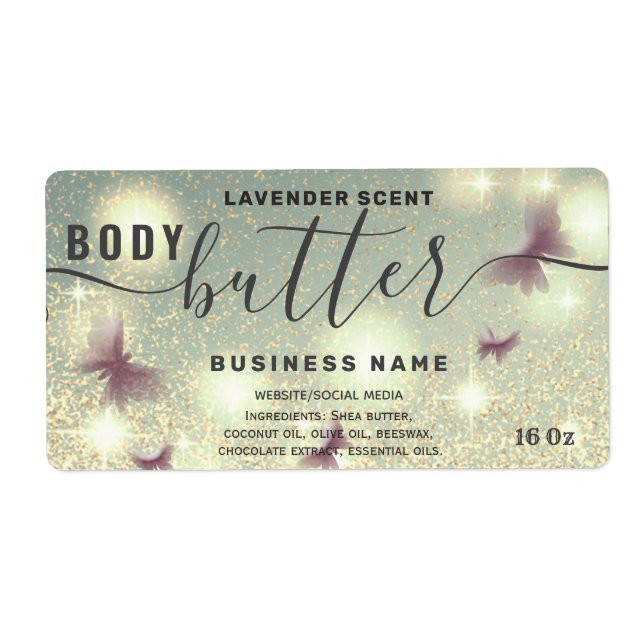 Glitterium-Schmetterling-Skript-Butterlabel (Vorne)