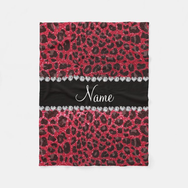 Glitterleoparddruck des hochroten Rotes des Fleecedecke (Vorderseite)