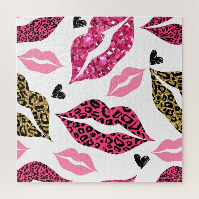 Glitternde Lippen: Leopard-Modedesign (Vertikal)